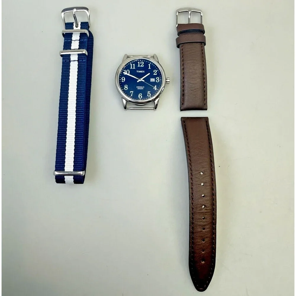 TIMEX TW2P75900 Indiglo Easy Reader Analog Men's Watch 38mm Blue Striped NEW